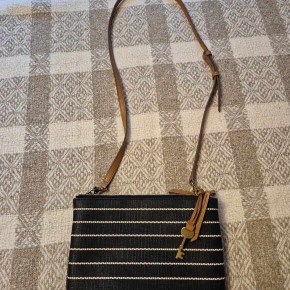 Fossil Handbags - Fossil Fiona Black & Cream Small Hearts Crossbody Bag